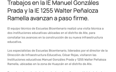 Inspeccionan avances de dos Escuelas Bicentenario en Ate